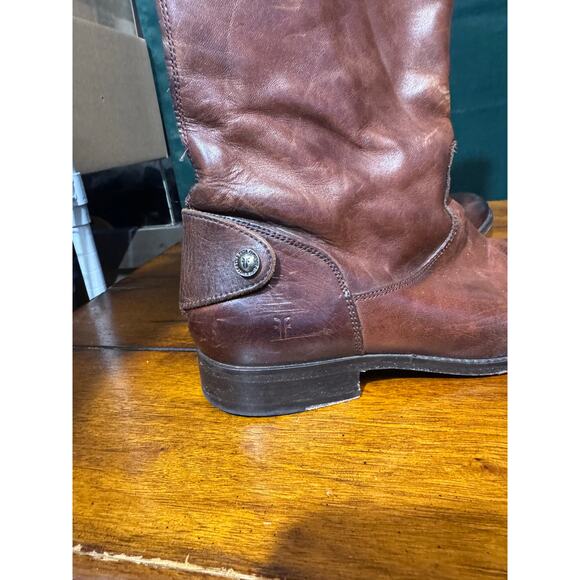 FRYE BACK ZIP BROWN DISTRESSED LEATHER RIDING boot size 10B - Picture 3 of 10